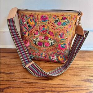 Consuela bronzer hobo bag purse crossbody embroidered gold colorful floral
